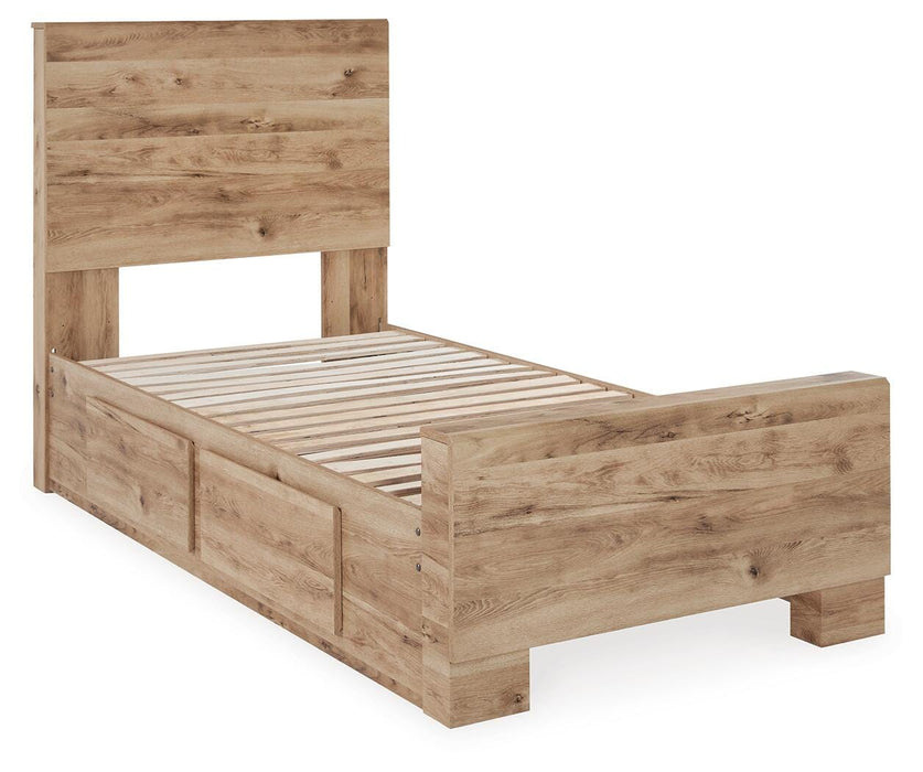 Hyanna Twin Panel Bed with 2 Side Storage, Dresser, Mirror and Nightstand