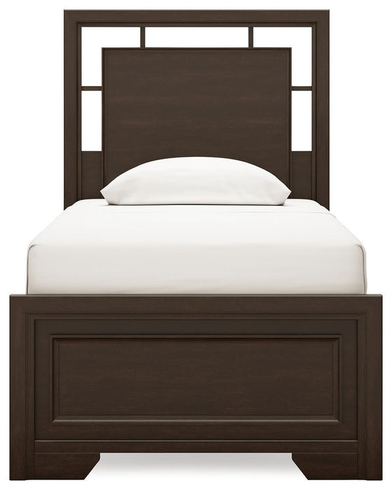Covetown Twin Panel Bed with Mirrored Dresser and Nightstand