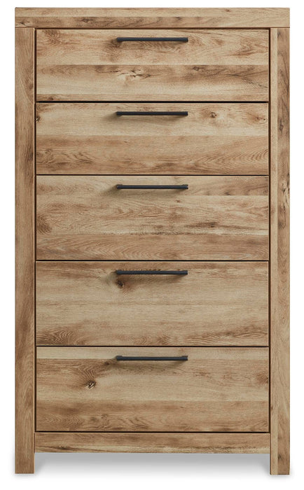 Hyanna Queen Panel Storage Bed with 1 Under Bed Storage Drawer, Dresser, Mirror, Chest and Nightstand