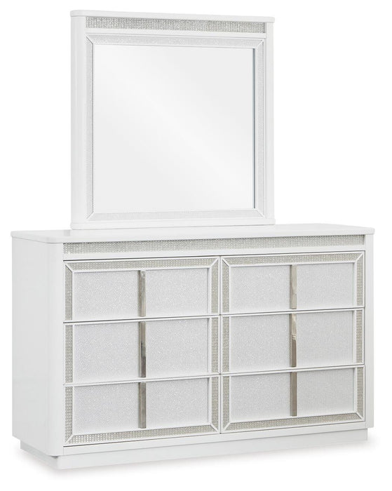 Chalanna Queen Upholstered Storage Bed, Dresser, Mirror, Chest and Nightstand