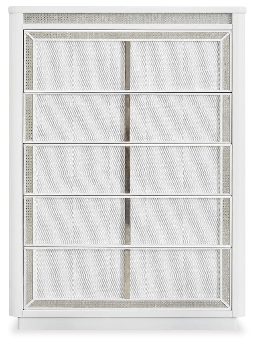 Chalanna Queen Upholstered Storage Bed, Dresser, Mirror, Chest and Nightstand