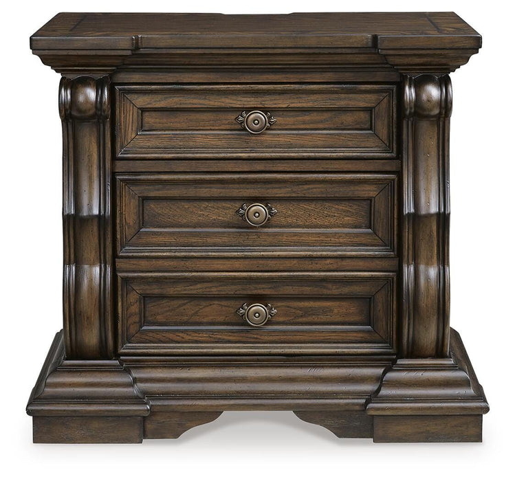 Maylee King Upholstered Bed with Mirrored Dresser and Nightstand