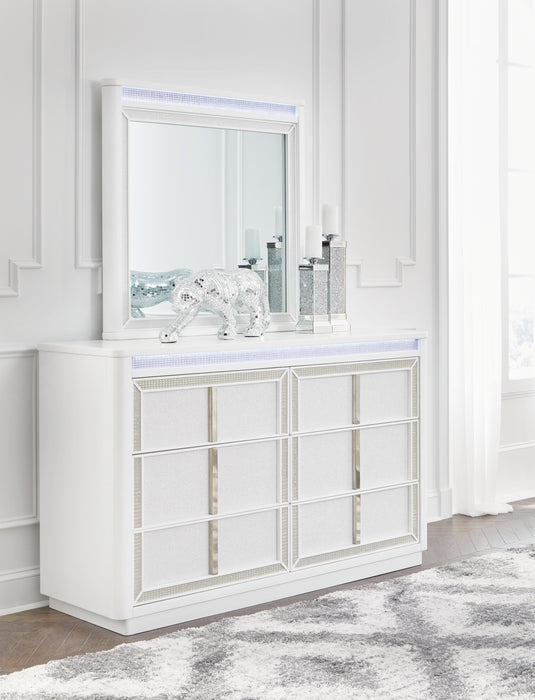 Chalanna Queen Upholstered Storage Bed with Mirrored Dresser