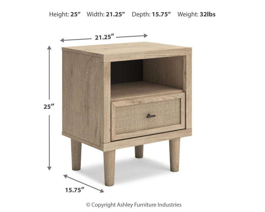 Cielden Full Upholstered Panel Bed with Mirrored Dresser, Chest and Nightstand