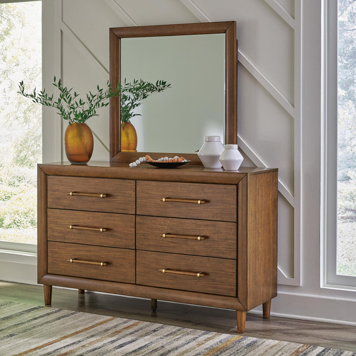 Lyncott Queen Upholstered Bed with Mirrored Dresser