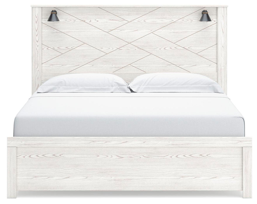 Gerridan King Panel Bed with Mirrored Dresser, Chest and Nightstand
