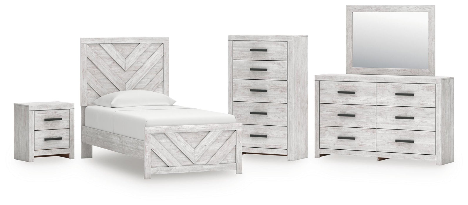 Cayboni Twin Panel Bed, Dresser, Mirror, Chest and Nightstand