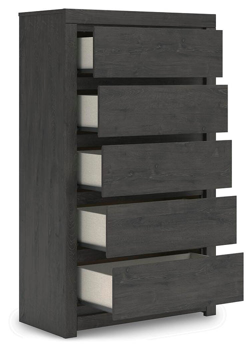 Fraluna King Panel Bed, Dresser, Mirror, Chest and Nightstand