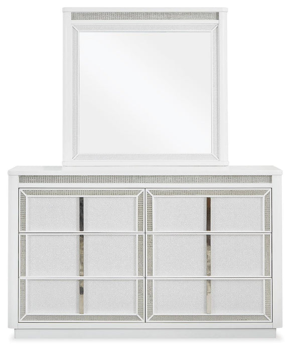 Chalanna King Upholstered Storage Bed, Dresser, Mirror, Chest and Nightstand