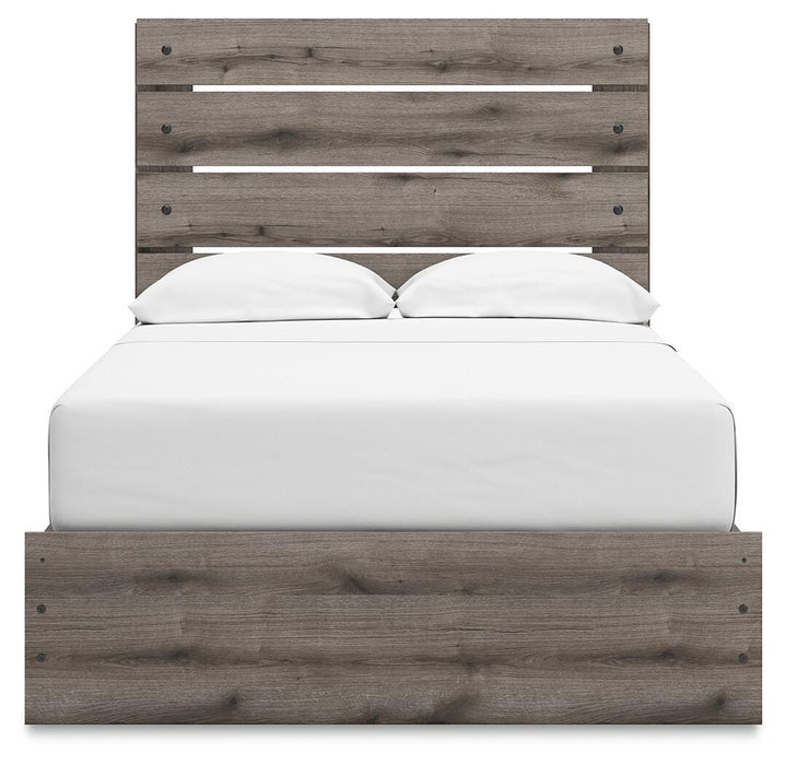 Graystorm Full Panel Bed with Storage, Dresser, Mirror and Nightstand
