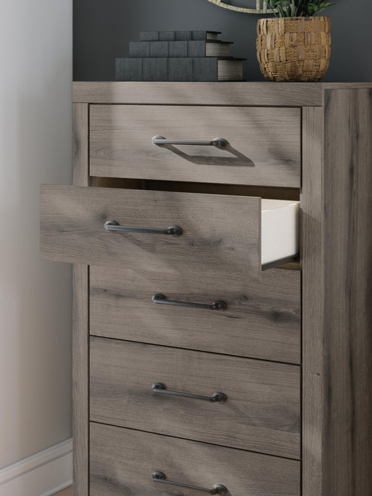 Graystorm King Panel Bed, Dresser, Mirror, Chest and Nightstand