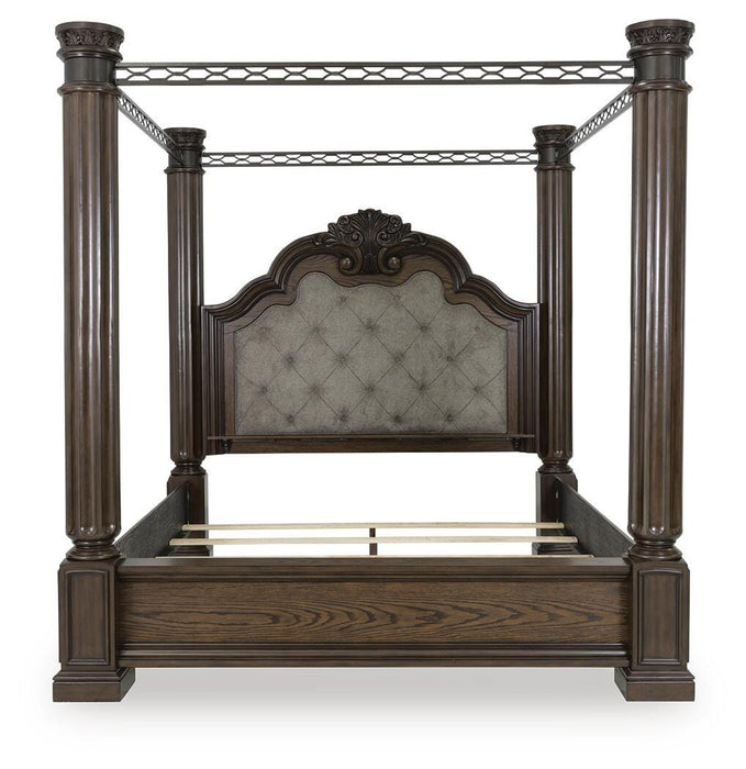 Maylee King Canopy Bed, Dresser, Mirror, Chest and Nightstand