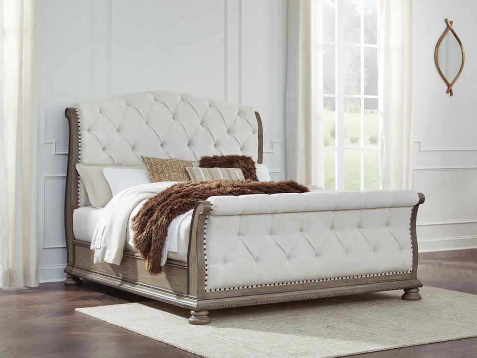 Ardenfield King Upholstered Sleigh Bed, Dresser, Mirror, Chest and Nightstand