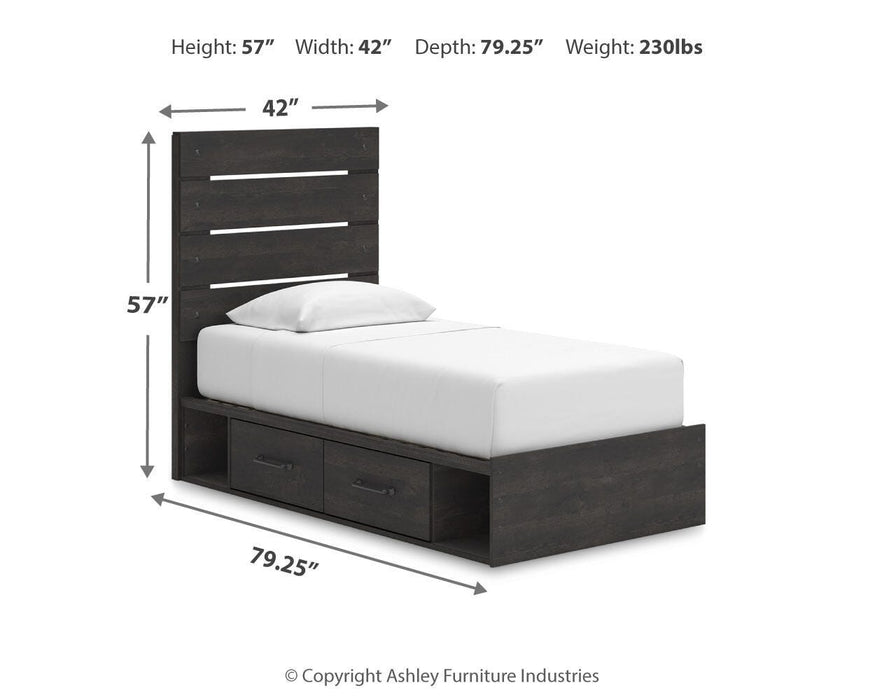 Hollivern Twin Panel Bed with Storage, Dresser and Mirror
