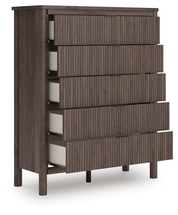 Pamytta King Panel Bed, Dresser, Mirror, Chest and Nightstand