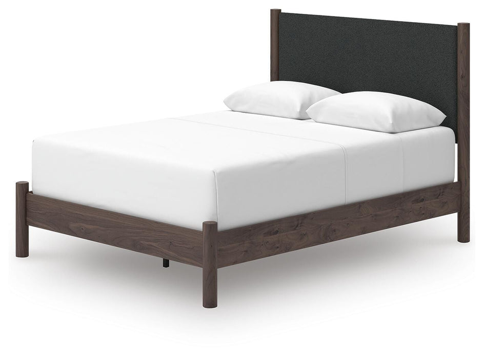 Pamytta Queen Upholstered Panel Bed, Dresser, Mirror and Nightstand