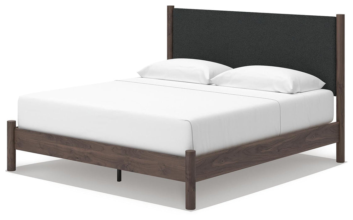 Pamytta King Upholstered Panel Platform Bed, Dresser, Mirror and Nightstand