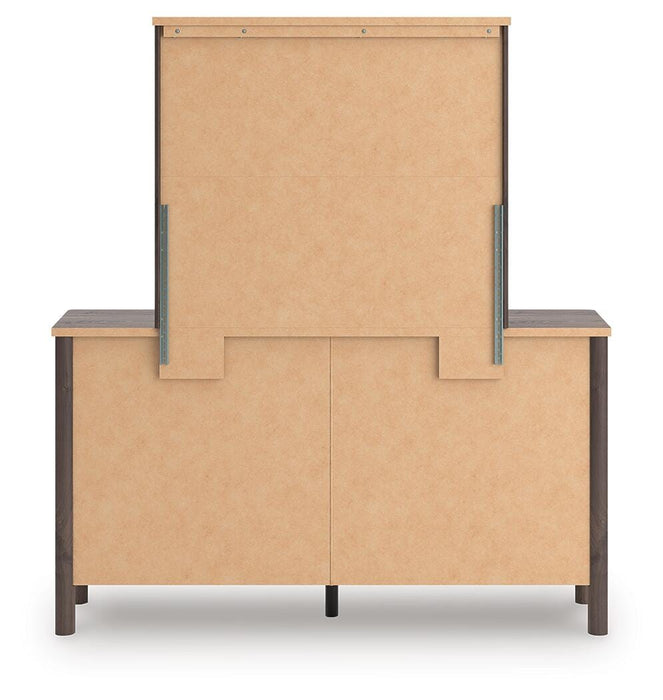 Pamytta King Upholstered Panel Platform Bed, Dresser and Mirror