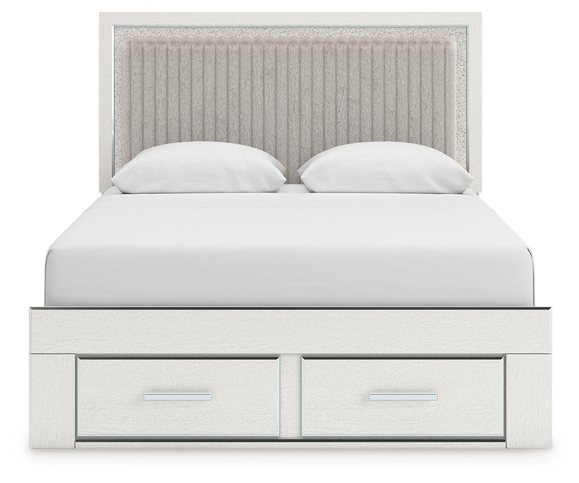 Zuraleus Queen Upholstered Panel Platform Storage Bed, Dresser, Mirror, Chest and Nightstand