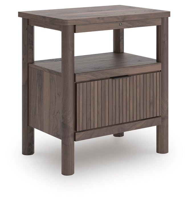 Pamytta Twin Upholstered Panel Platform Bed, Dresser, Mirror, Chest and Nightstand