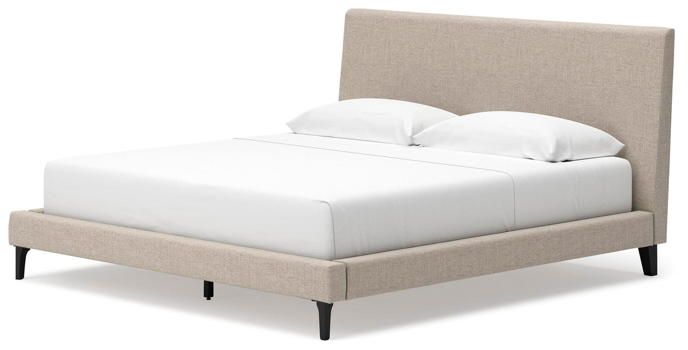 Cielden King Upholstered Bed with Roll Slats, Dresser and Mirror
