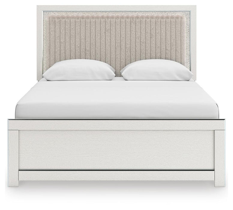 Zuraleus Queen Upholstered Panel Platform Bed, Dresser, Mirror and Nightstand
