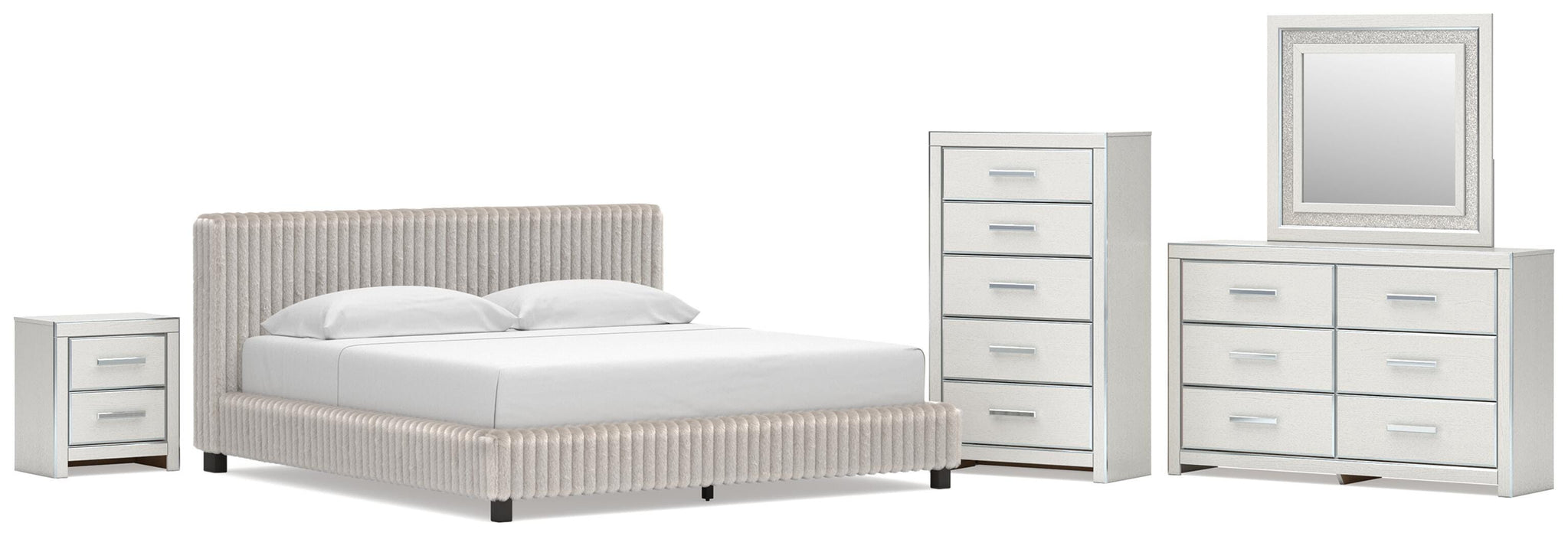 Zuraleus King Upholstered Bed, Dresser, Mirror, Chest and Nightstand