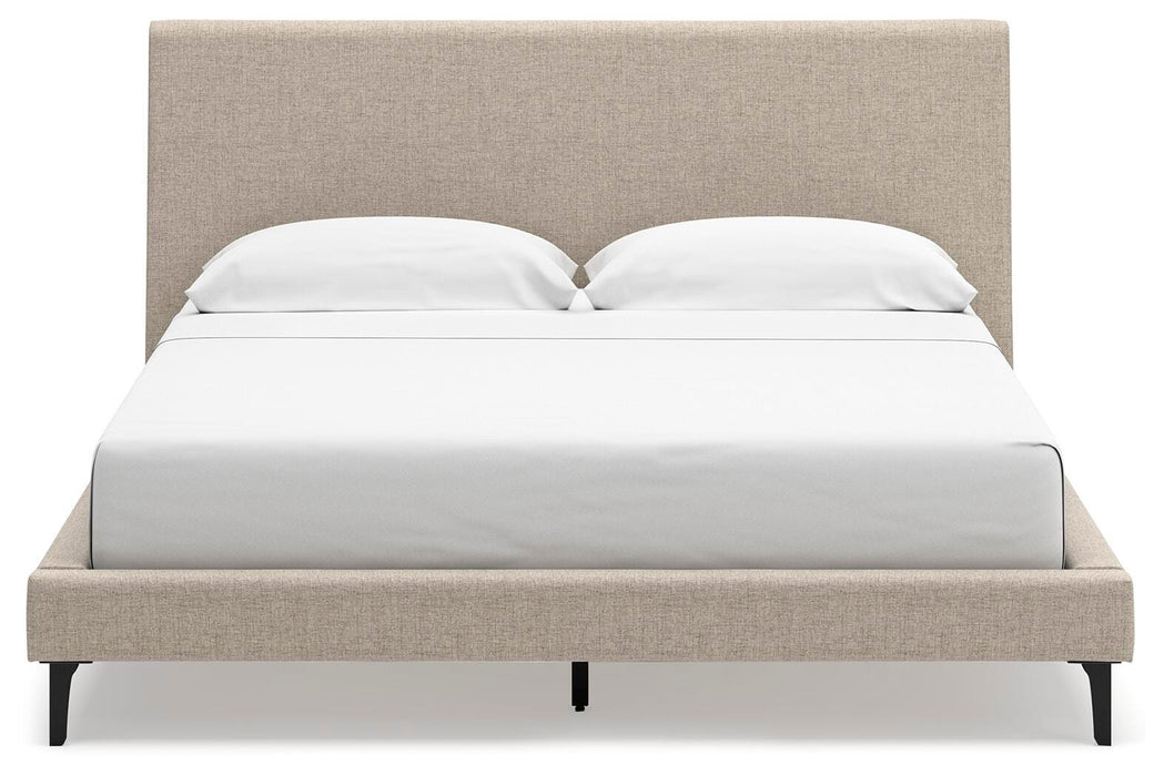 Cielden California King Upholstered Bed with Roll Slats, Dresser, Mirror and Nightstand