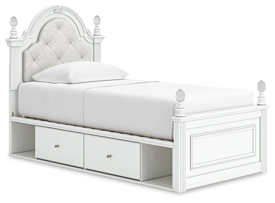 Kozlani Twin Upholstered Panel Storage Bed, Dresser, Mirror and Nightstand