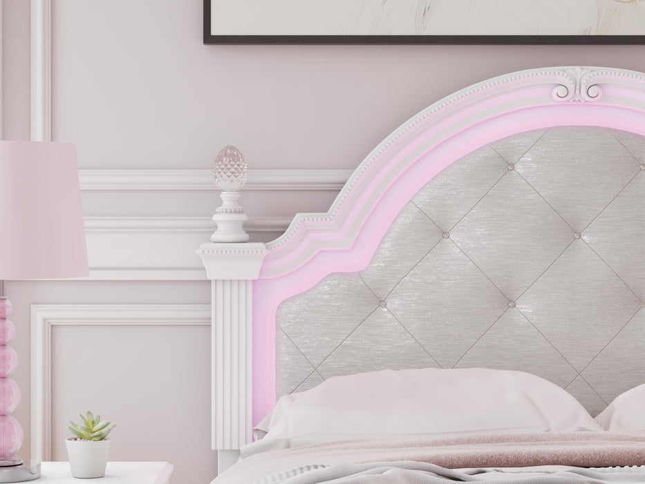 Kozlani Full Upholstered Panel Bed, Dresser and Mirror