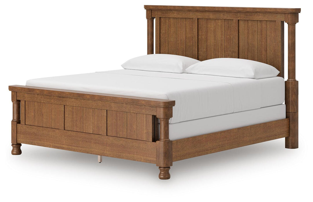 Rowlenstown California King Poster Bed with Mirrored Dresser and Nightstand
