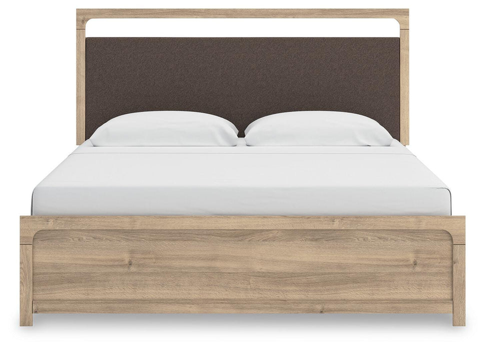 Kinlanni King Upholstered Panel Bed, Dresser and Mirror