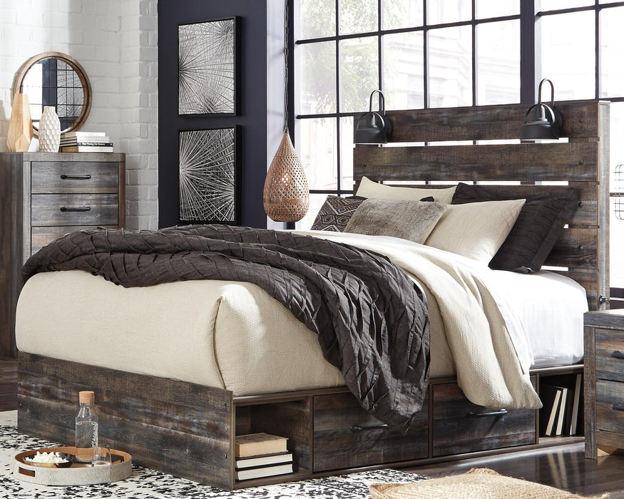 Drystan Queen Panel Bed with 4 Storage Drawers, Dresser, Mirror, Chest and Nightstand