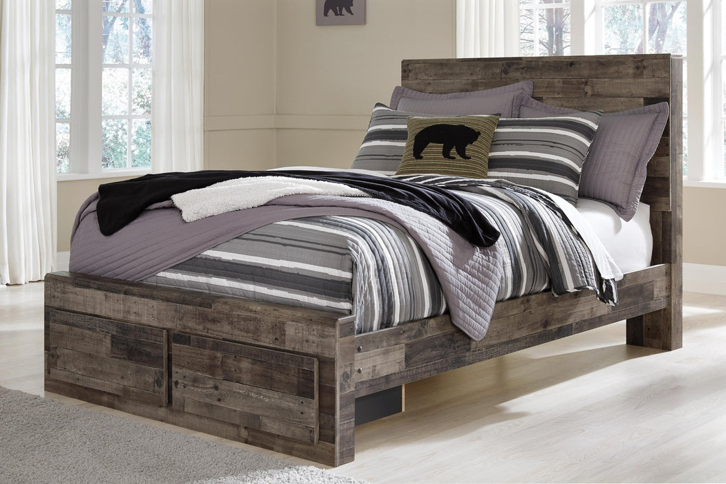 Derekson Full Panel Bed with 2 Storage Drawers with Mirrored Dresser
