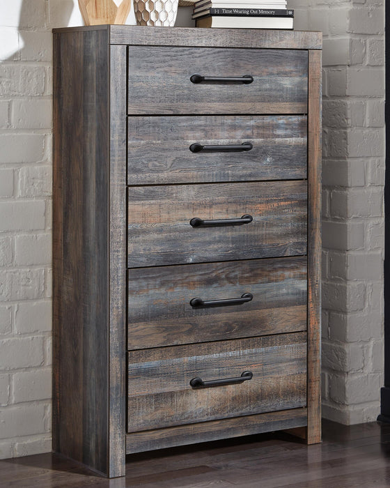 Drystan Queen Bookcase Bed with 4 Storage Drawers, Dresser, Mirror, Chest and Nightstand