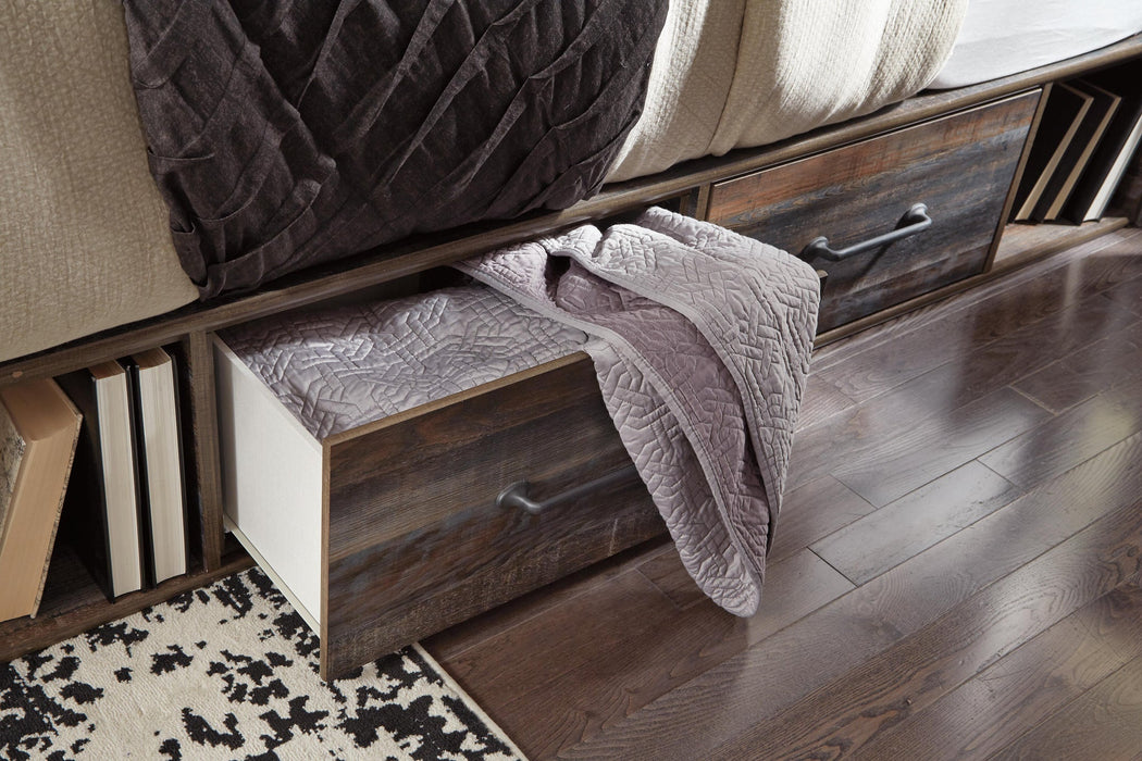 Drystan Queen Bookcase Bed with 4 Storage Drawers, Dresser, Mirror, Chest and Nightstand