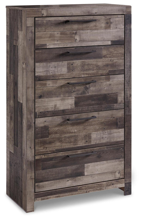 Derekson Queen/Full Panel Headboard Bed with Mirrored Dresser, Chest and Nightstand