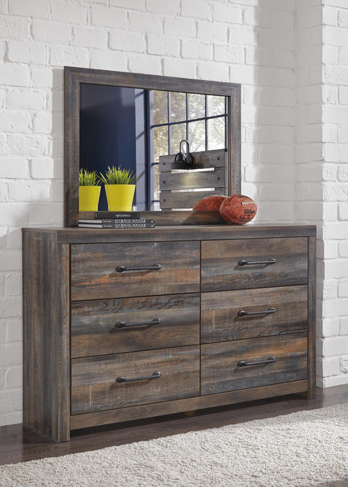 Drystan Full Panel Bed with 4 Storage Drawers with Mirrored Dresser
