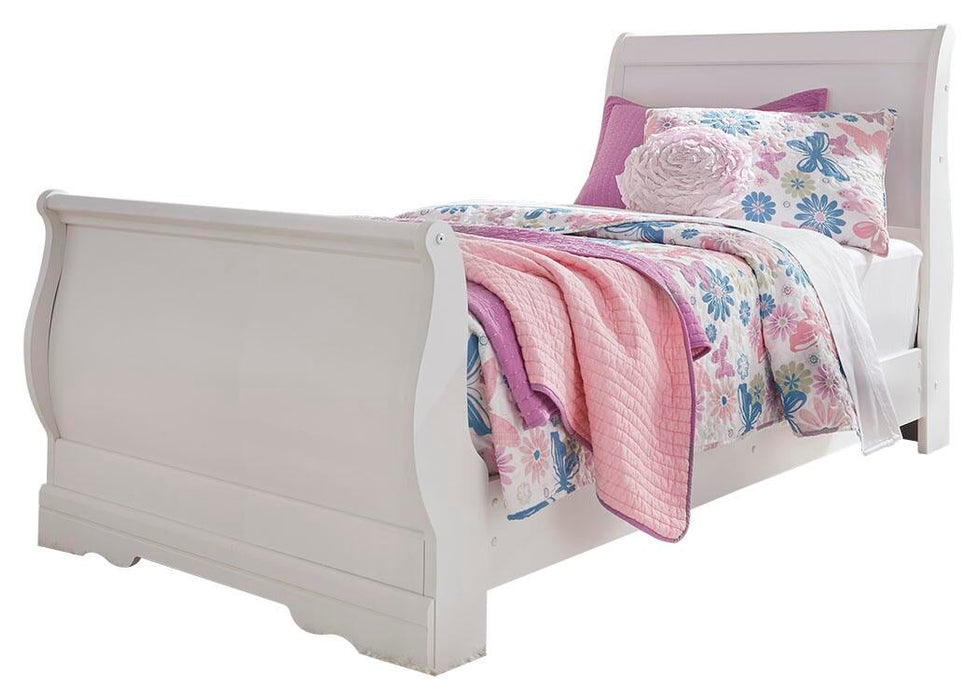 Anarasia Twin Sleigh Bed with Mirrored Dresser, Chest and Nightstand