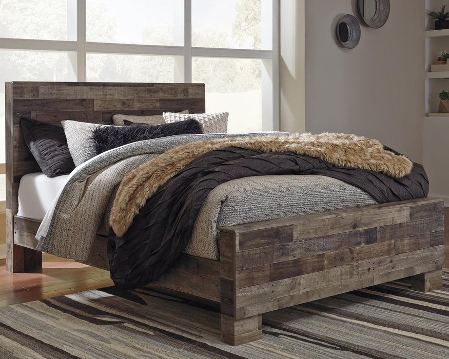 Derekson Queen Panel Bed with Mirrored Dresser, Chest and Nightstand