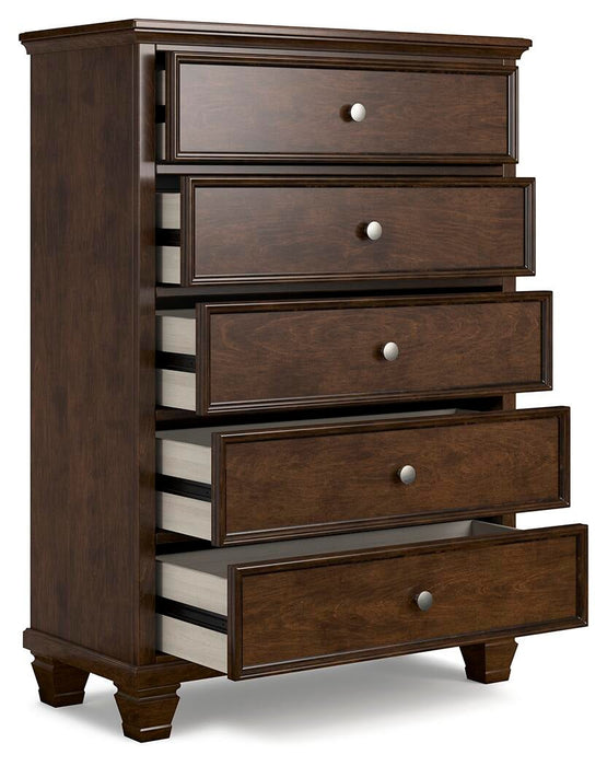 Danabrin Full Panel Bed with Mirrored Dresser, Chest and Nightstand