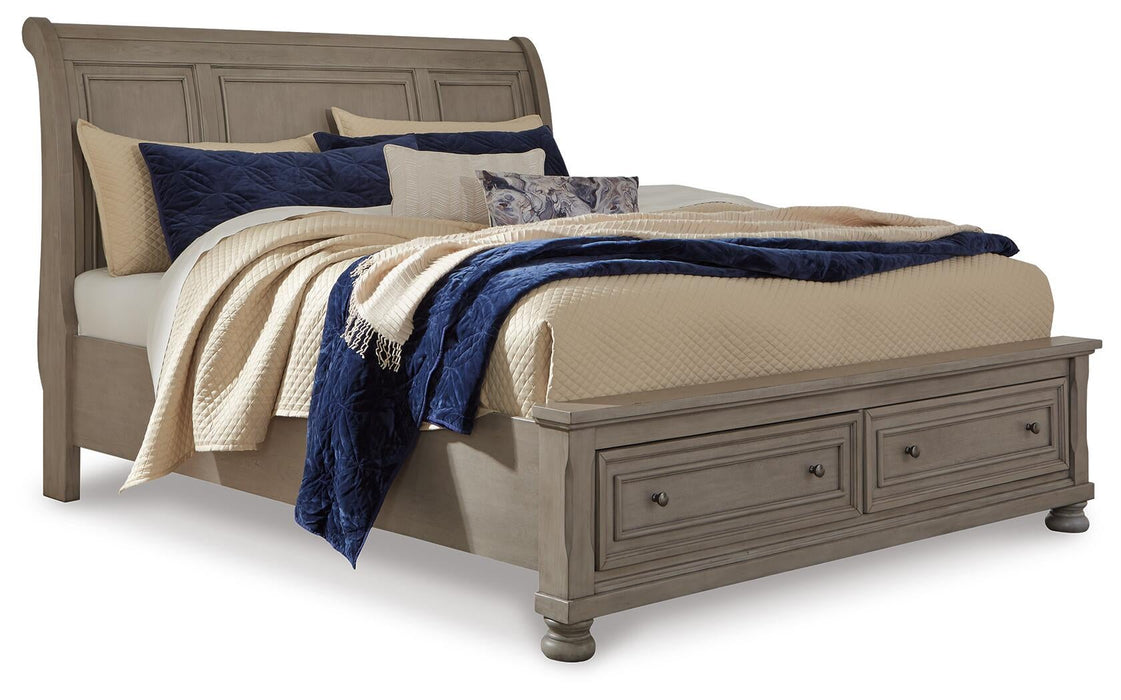 Lettner California King Sleigh Bed with Mirrored Dresser, Chest and Nightstand