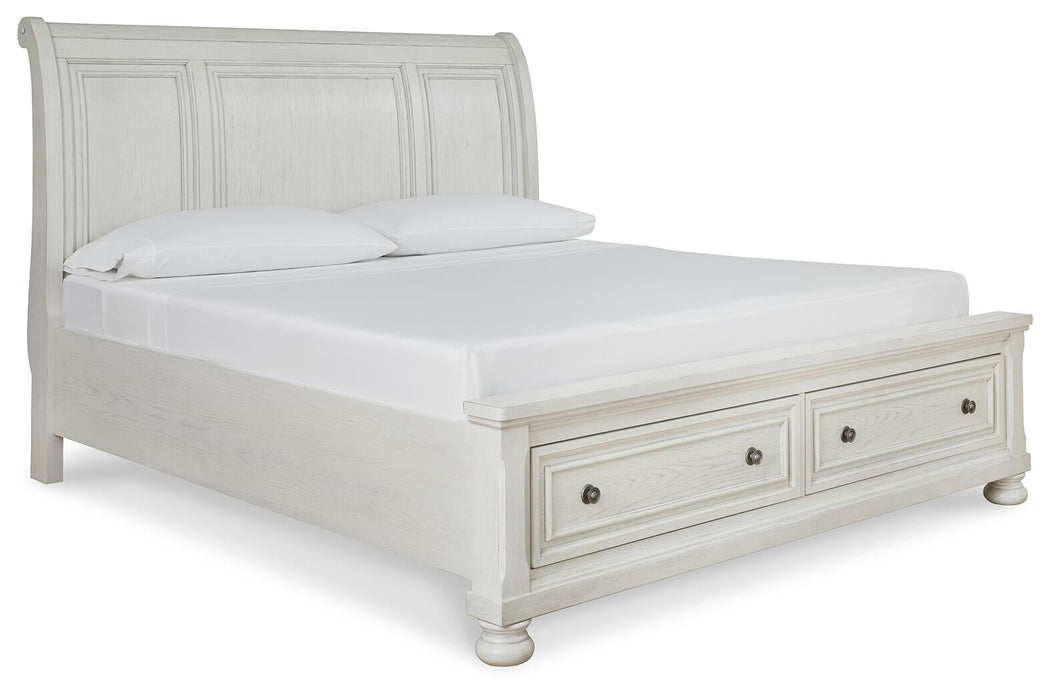 Robbinsdale California King Sleigh Bed with Storage with Mirrored Dresser