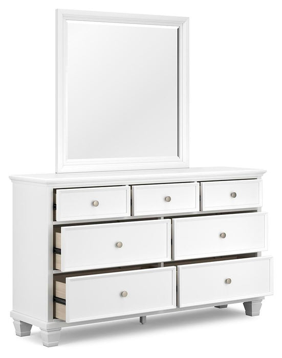 Fortman Queen Panel Bed with Mirrored Dresser and Nightstand