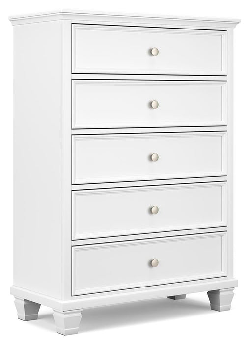 Fortman Queen Panel Bed with Mirrored Dresser, Chest and Nightstand