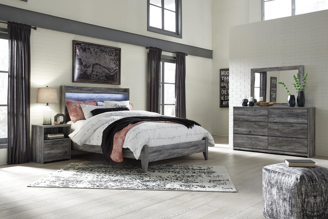 Baystorm Queen Panel Bed with Mirrored Dresser and Nightstand