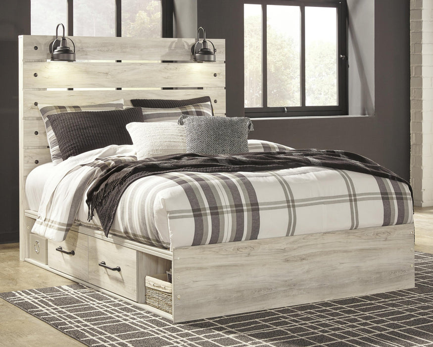 Cambeck Queen Panel Bed with 2 Storage Drawers with Mirrored Dresser and Nightstand