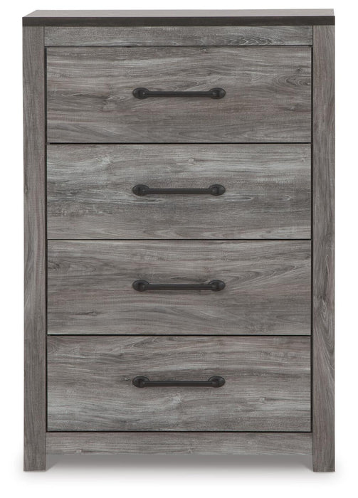 Bronyan Queen Panel Bed with Mirrored Dresser, Chest and Nightstand