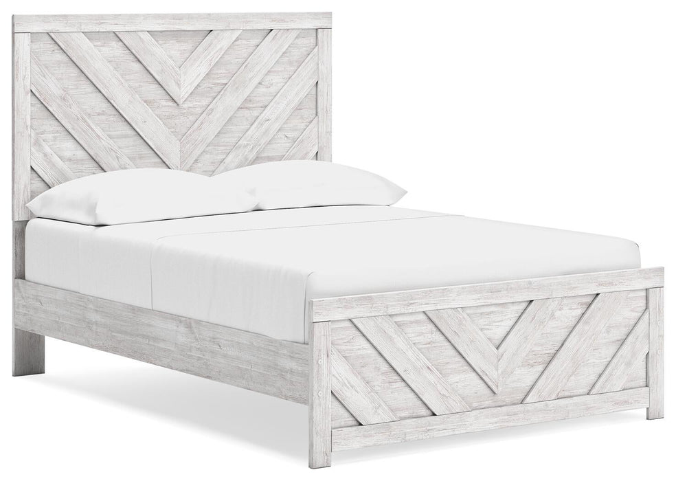 Cayboni Full Panel Bed with Mirrored Dresser and Nightstand