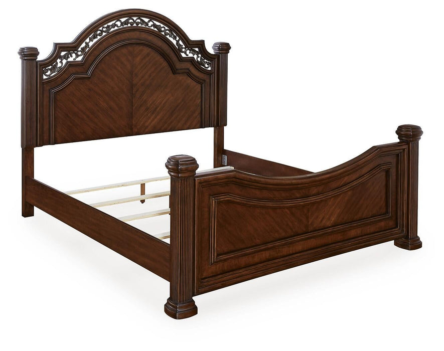 Lavinton Queen Poster Bed with Mirrored Dresser and Nightstand